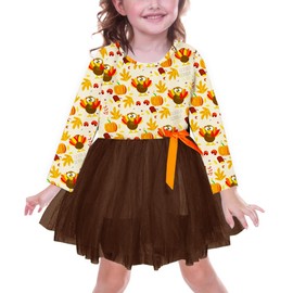 Thanksgiving Turkey Dress Toddler Girls Gobble Gobble Print Long Sleeve Tutu Dress Maple Leaf Fall Outfits 1-2T