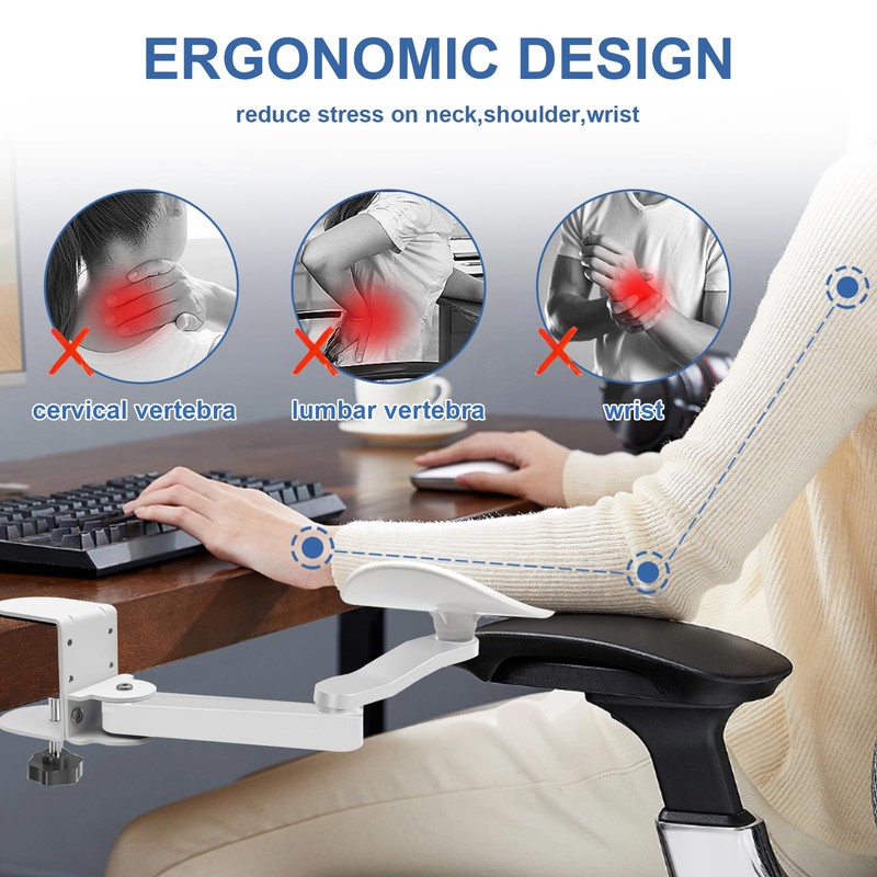 Jevuoyee Adjustable Arm Rest for Desk, 360° Rotating Ergonomic Elbow