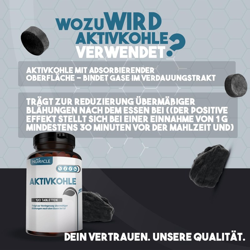 Nutracle Activated Carbon 120 Tablets 500 mg - Vegetable Activated