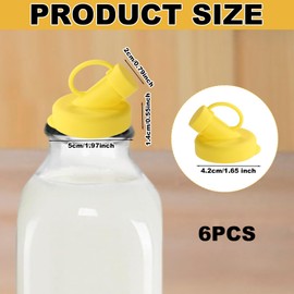 6pcs Milk Glass Bottles Lids, 48mm Diameter Silicone Bottle Lids for Stanpac & Libbey Milk Glass Bottles Accessories Reusable Airtight Bottle Dispenser Caps Dishwasher-Safe (Purple, Yellow, Blue)