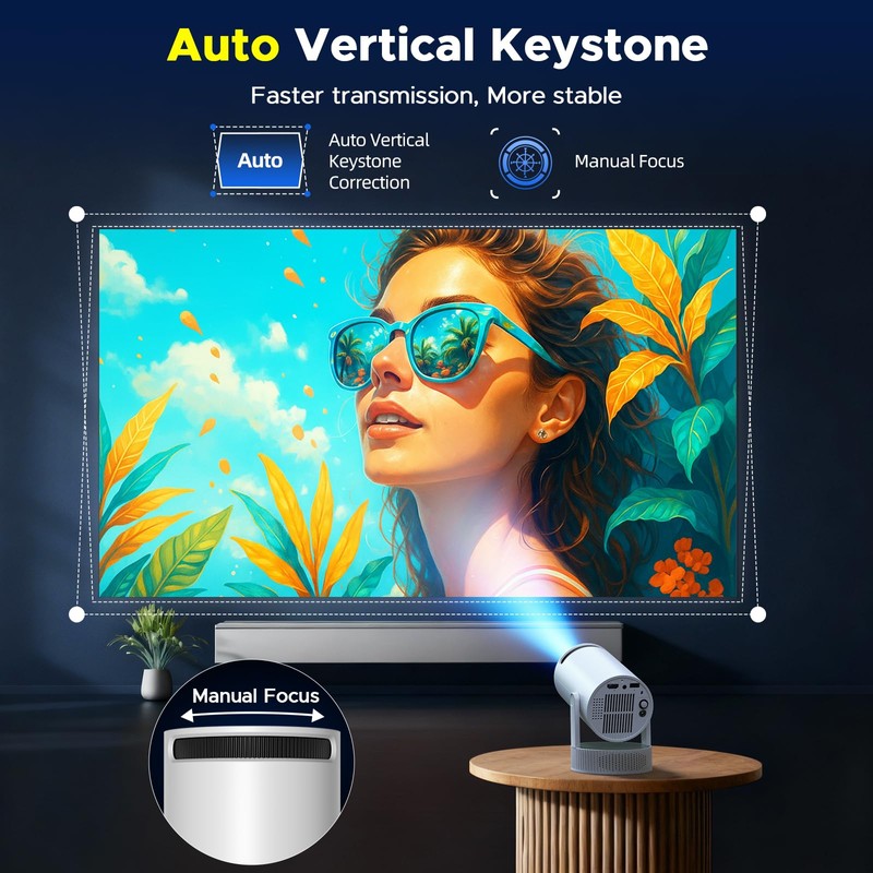 Mini Projector with WiFi and Bluetooth, Built-in Rechargeable Battery Support