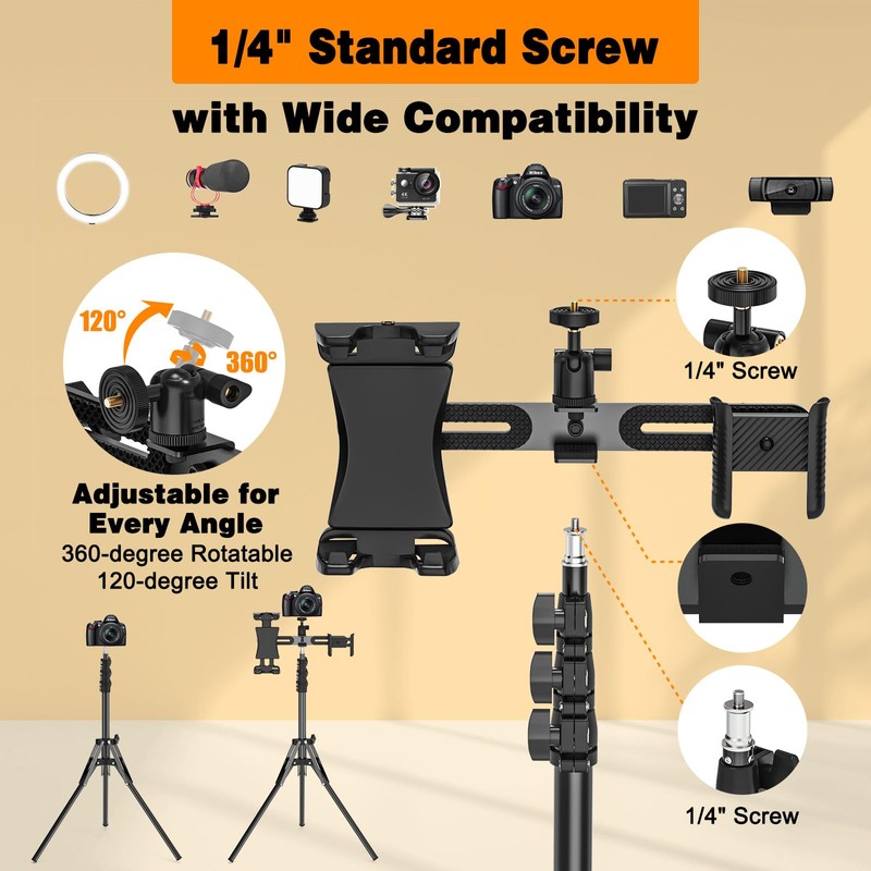 Tripod Stand for Tablet Camera Phone, 360° Rotating Tablet Tripod