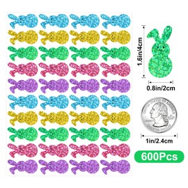 Anwyll Easter Bunny Stickers - 600Pcs Holographic Easter Peeps Stickers for Kid Adult Self Adhesive Happy Easters Rabbit Shape Label Sticker for Envelope Seal Basket Egg Craft Party Decor(5 Color)
