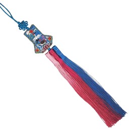 Seoulful Vintage Korean Turtle & Crane Norigae - Traditional Embroidered Good Luck Charm with Tassel - Hanbok Accessory (Blue)