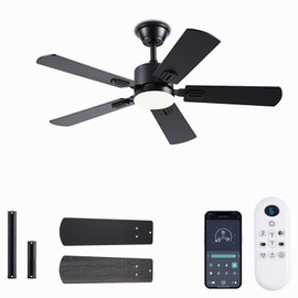 FUMLTP 42 inch Modern Ceiling Fans with Lights APP/Remote Control, Low Profile Reversible 6 Speeds Ceiling Fan Light for Indoor/Outdoor Patio Bedroom Living Room,Black