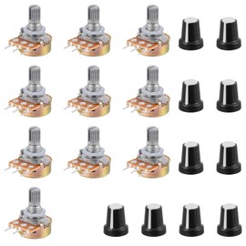 10 Sets 500K Ohm Potentiometer, WH148 Single Joint Potentiometer with Rotary Knob