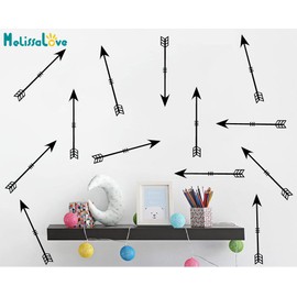 Melissalove Arrow Wall Decals 64pcs Vinyl Arrow Decals Wall Stickers Geometric Decor Wall Patterns Mural Decal Unique Decor for Gifts D966 (Black)