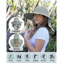 Womens Sun Hat Garden Hats Large Brim Adjustable Safari Neck Cover Hats with Floral Ribbon
