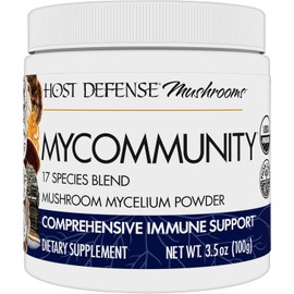 Host Defense MyCommunity Powder – 17 Species Mushroom Blend for Immune Support – Lion's Mane, Reishi, Chaga, Cordyceps, Turkey Tail & More – 100g (66 Servings)