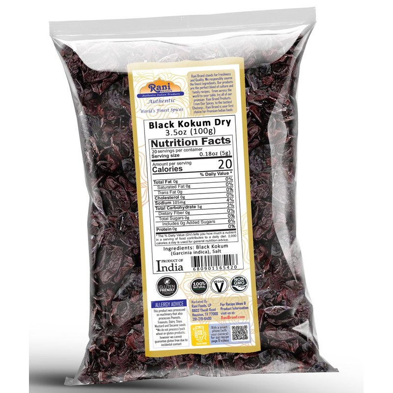 Rani Black Kokum (Dry) Garcinia Indica 3.5oz (100g) ~ All