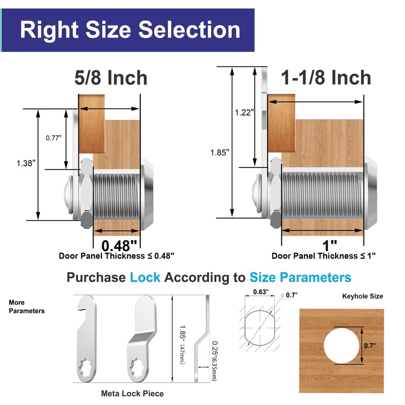 Jayseon 6 Pack Cabinet Locks with Keys, 1-1/8" Cam Lock