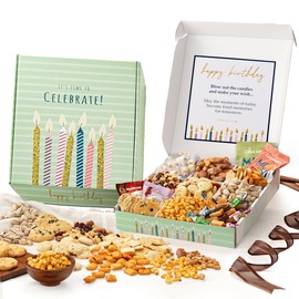 Broadway Basketeers Birthday Gift Basket With Snacks, Candy, & Cookies, Gourmet Food Gifts, Kosher, For Men, Women, Kids & Adults