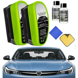ClearVision 2.0 Car Glass Cleaning Kit, 2-Pack Glass Scrubber & 2 Microfiber Towels & 2 Refill Liquid, Universal Windshield Care Tool for Automotive Windows, Streak-Free Maintenance