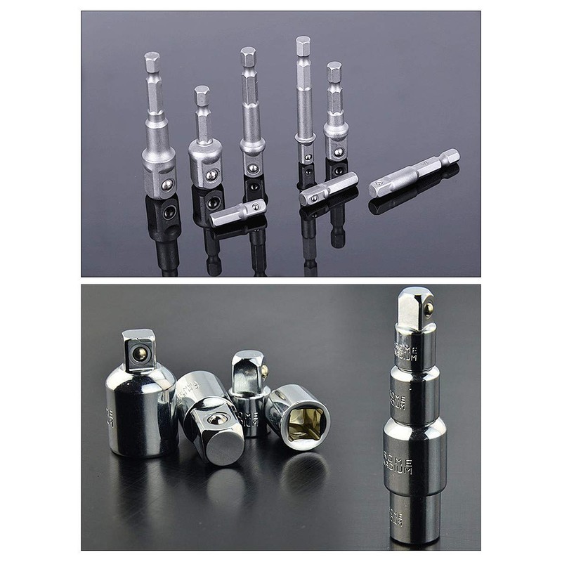 Copechilla 8pcs Hex Shank to Square Socket Drill Socket Adapter