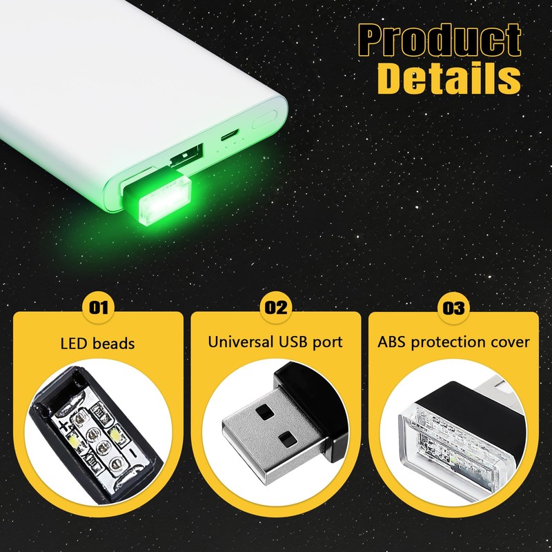 Wuyaoyao 4PCS USB LED Car Interior Atmosphere Lamp, Plug-in USB