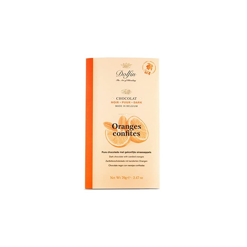 Dolfin Belgian Chocolate - "Écorces d'oranges confites" Dark Chocolate Bar