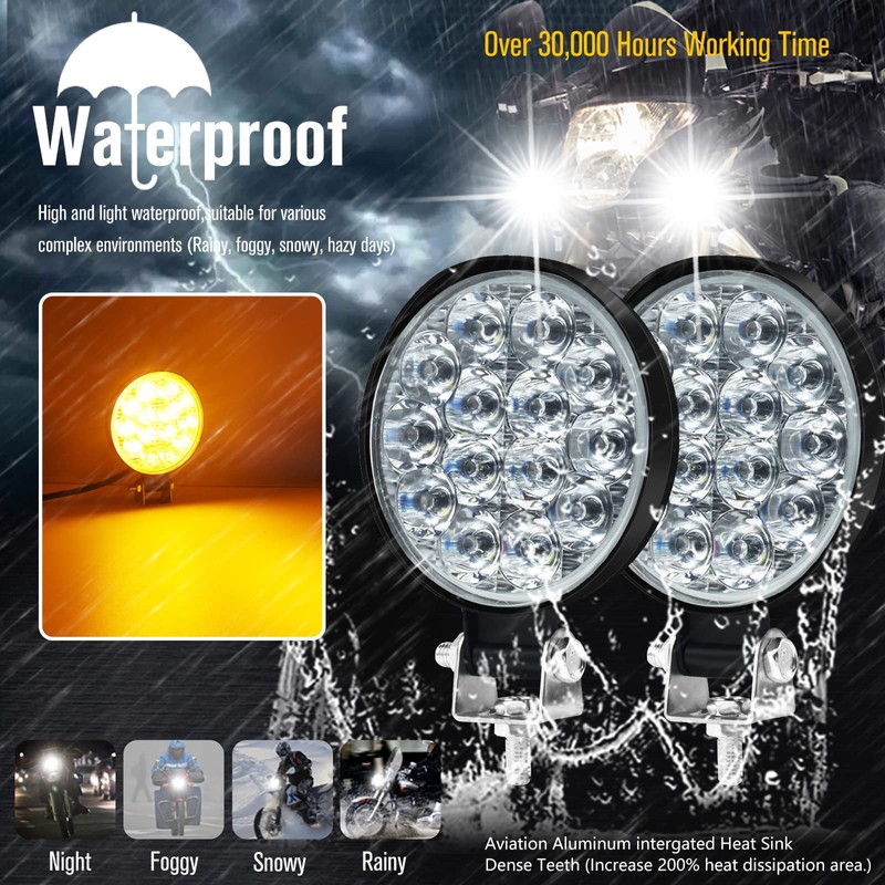 HONLEEX 2Pcs 3.4'' Round Off Road Lights Amber/3000K,14 LEDs 17w