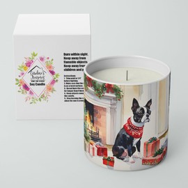 Caroline's Treasures Boston Terrier Cozy Christmas Decorative Soy Candle Nature Soy Wax Essential Oil Home Decor Ideal for Bedroom Kitchen Bath Office Gift, 10 oz