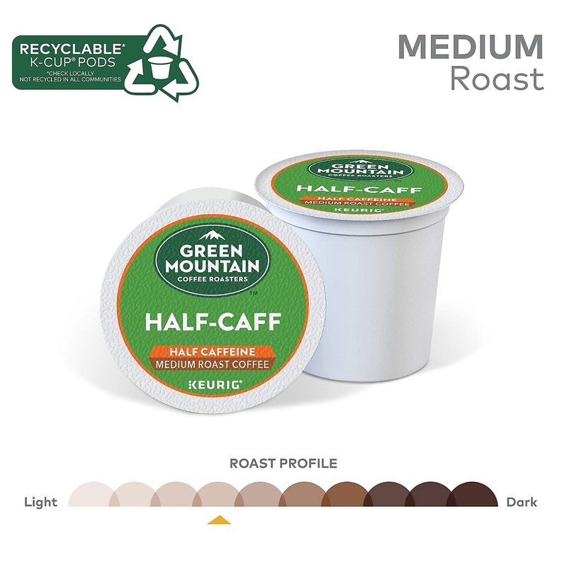Green Mountain Coffee Roasters Half Caff, Single-Serve Keurig K-Cup Pods,