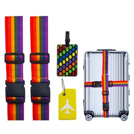 Luggage Strap Set,2Pack Adjustable Suitcase Belts,2 Pieces Luggage Straps+2 Pieces Luggage Tags,Suitcase Travel Accessories for Quick Identification of Luggage(Multi-Coloured)
