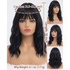 Medium Length Black Wig for Women with Bangs Wavy Hair