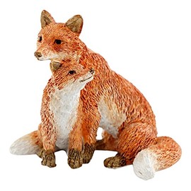 Top Collection Miniature Fairy Garden and Terrarium Mama Fox with Baby Statue, Red