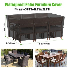 WARMTUYO Gartenmöbel Abdeckung Wasserdicht, Abdeckung Gartenmöbel Winterfest Schutzhülle Anti-UV 420D Oxford Gewebe Abdeckplane Gartenmöbel für Gartentische Outdoor-Tisch Terrassenmöbel 180x120x74cm