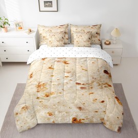 Castle Fairy Burritos Tortilla Reversible Comforter Set 7 Piece Twin Size,Funny Bed Sheet Set for Boys Girls Creative Theme Bedding Set with Comforter,Fitted & Flat Sheet,Pillowcase