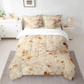 Castle Fairy Burritos Tortilla Reversible Comforter Set 7 Piece Twin Size,Funny Bed Sheet Set for Boys Girls Creative Theme Bedding Set with Comforter,Fitted & Flat Sheet,Pillowcase
