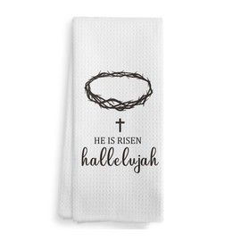 NOQL Easter He is Risen Hallelujah Kitchen Towels and Dishcloths Set of 2, Religious Christian Easter Gifts Hand Towels for Women, Christian Drying Cloth Hand Towels for Bathroom Kitchen, 16x24 Inch