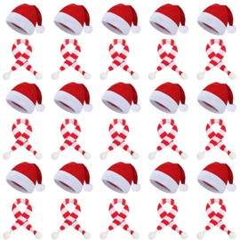30-Piece Mini Christmas Hat and Mini Scarf, Lollipop Hat, Bottle Stopper, Decoration for Cups, Cutlery Bottle, DIY Xmas Home Party Table Decoration, Candy Covers for Children, Craft