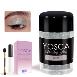 Yosca 5g Sparkle Glitter Cosmetic Grade Makeup Metalic Glitter Loose Body Shimmer Powder for Glitter Eyeshadow Lip Face Paint Concert Festival Rave Accessorise - Silver