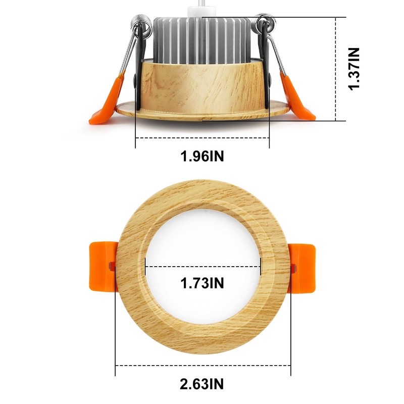 YGS-Tech 2 Inch LED Recessed Lighting, Wood Grain Style Dimmable