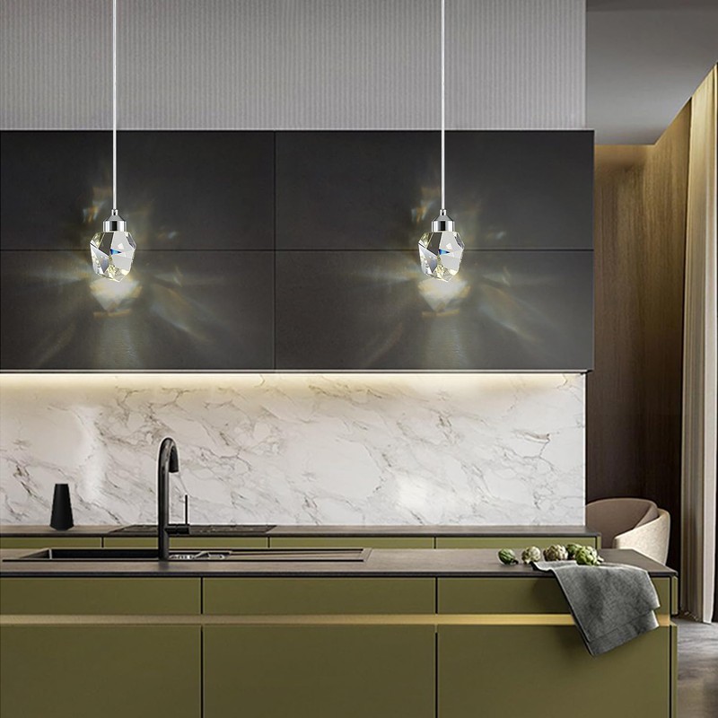 Modern Crystal Pendant Light, 3-Color LED Crystal Pendant Light, Adjustable