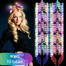 WILLBOND Crown Headband, 40 Pcs LED Light up Headband Glow Crown Hair Hoop for Women Girls Adult Kids Birthday Festival Concert Party Costume Hair Accessories, 10 Colors, 4 Sets for Each Color