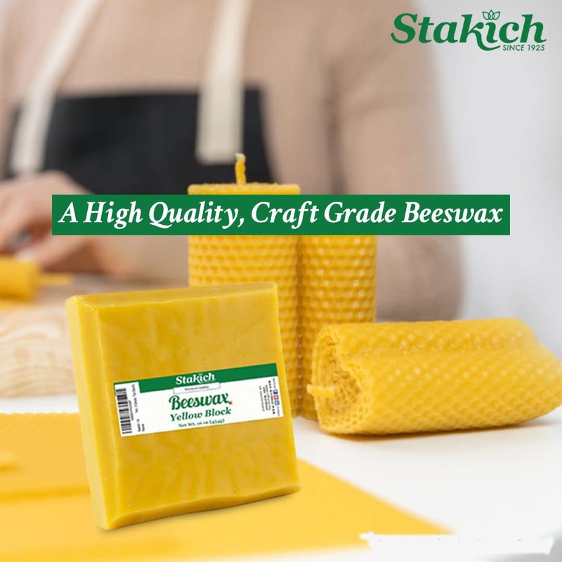Stakich Yellow Beeswax Block - Natural, Triple Filtered - 1