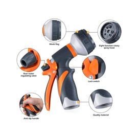 KitGody Garden Hose Nozzle,8 Adjustable Watering Patterns, High Pressure Hand Sprayer for Watering Lawn, Car Washing, Pet Bathing, Sidewalk Cleaning