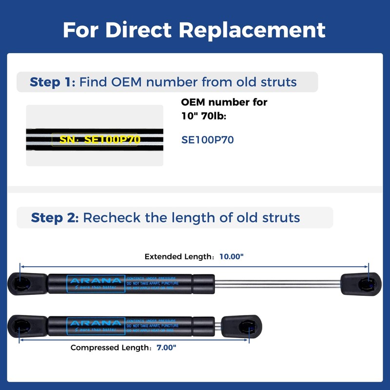 ARANA 10 Inch Gas Strut 70 Lbs, 10" Truck Tool