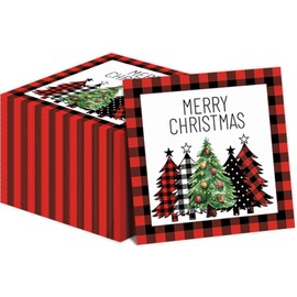 Chunnin Christmas Napkins Buffalo Plaid Farmhouse Christmas Luncheon Napkins Red Black Disposable Paper Hand Towel for Christmas Day Party Decorations Winter Xmas Table Decor 100 Pcs