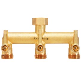 Heavy Duty Brass 3-Way Garden Hose Splitter with Metal Shutoff Valve and Long Handle Outdoor Faucet Diverter, 3/4’ GHT Threads