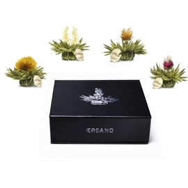 Creano ErblühTeelini Tea Flowers ‘Black Tea’ Mix Set of 6 in an Elegant Magnetic Box with Silver Embossing