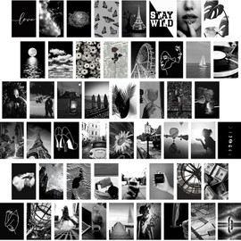 Wall Collage Kit, Black & White Aesthetic Pictures, 50PCS 4x6 Inch Picture Collage Kit for Wall Aesthetic, Teen Girls Bedroom Decor, Dorm Wall Decor, Photo Collection ,Cute Wall Decor for Teen 1