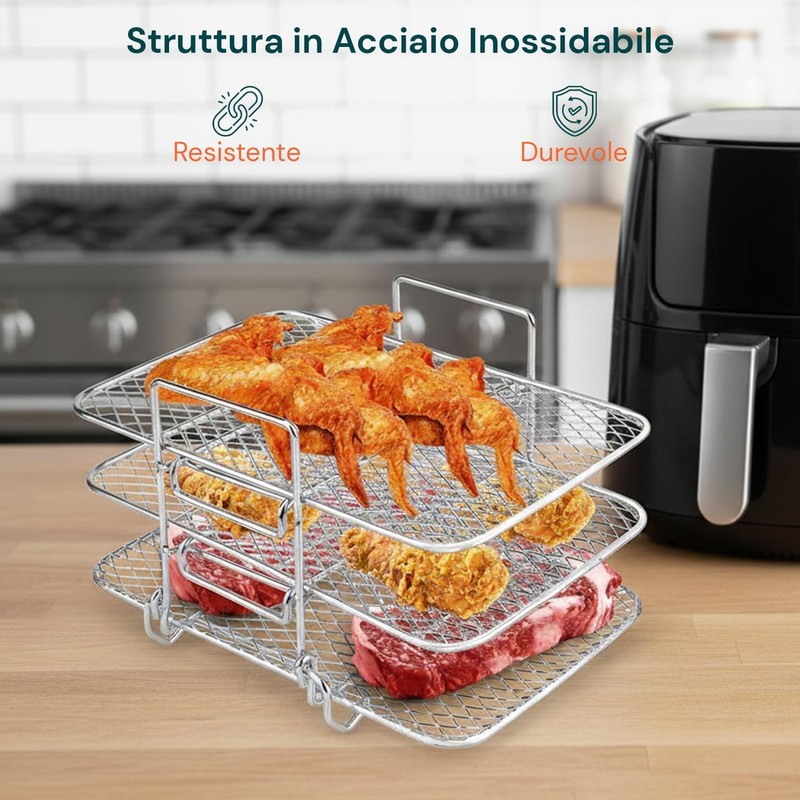 Wintem - Griglia Rettangolare per Friggitrice ad Aria a 3