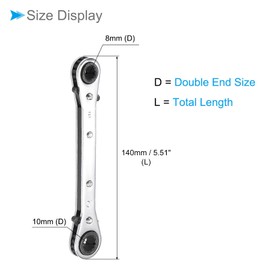 CoCud Double Box End Reversible Ratcheting Wrench, Metric 8mm by 10mm Box End Size, Cr-V Ratchet Spanner - (Applications: for Repairs)