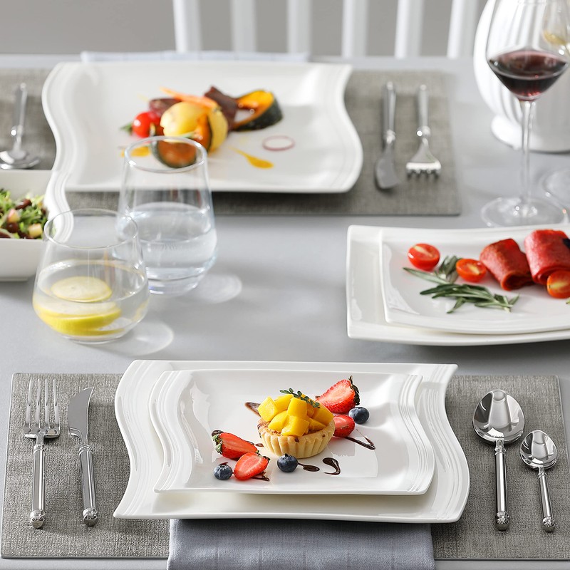 MALACASA Plates and Bowls Sets, 26-Piece Porcelain Dinnerware Sets for