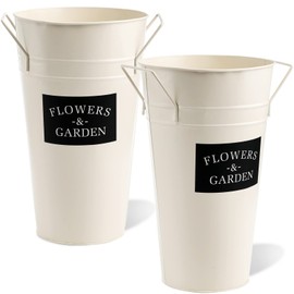 ZEAYEA Set of 2 Metal Galvanized Flower Vases, 12 Inch Decorative Farmhouse French Bucket Pots for Dried Flower, Rustic Flower Bucket for Wedding Table Centerpiece Decorations, Home Decor