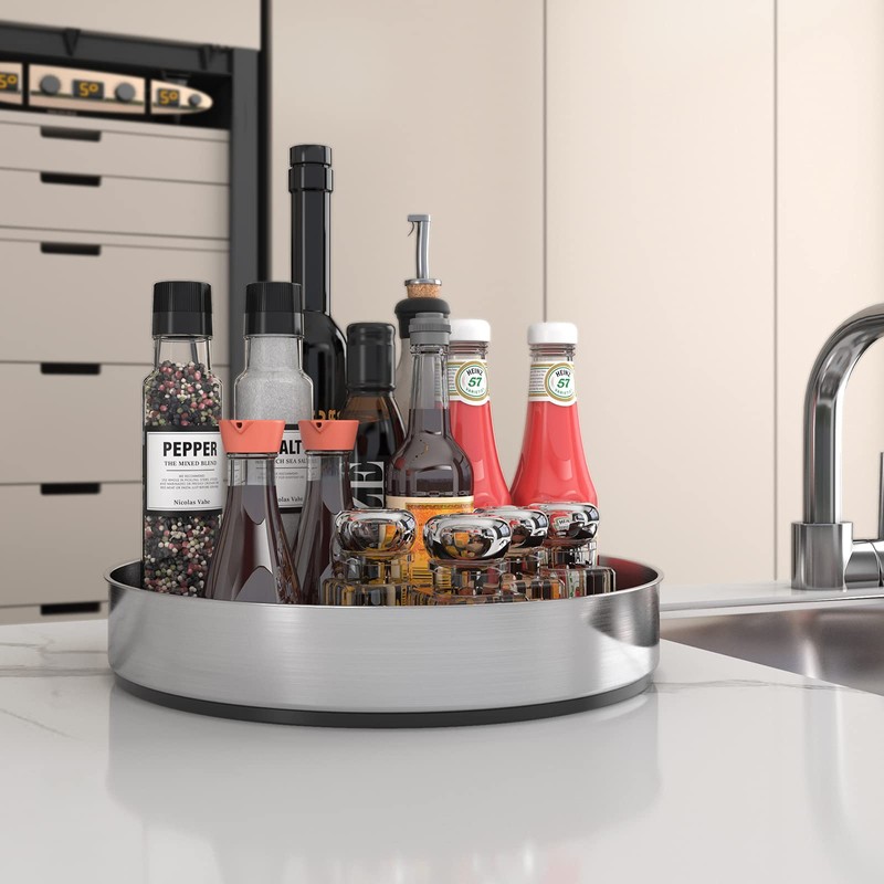 VAEHOLD Pantry Cabinet Lazy Susan Stainless Steel Black Spice Rack