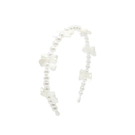 Lapimou Headband for Painless Hair Accessories, Women's, Ribbon, Pearl, Thick, Popular, Cute, Painless, Korean, White (White, Free)