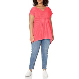 Just My Size Women's Plus-Size Slub Crochet Bib Tunic, Briny Pink, 1X