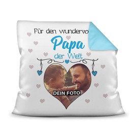 PR Print Royal Photo Cushion with Filling for the Most Wonderful Dad to Design Yourself, High-Quality Cushion Cover with Zip, Light Blue Back, 40 x 40 cm